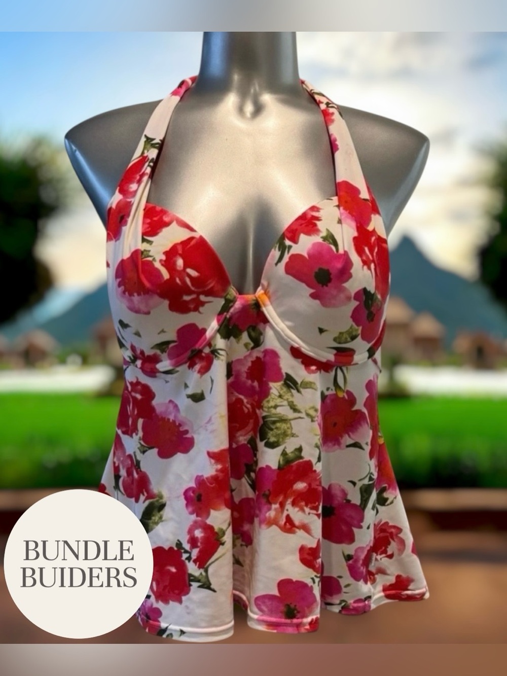 $10 Add-on | Pink and White Floral Tankini Halter Top
